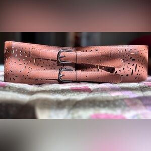 Women’s Brown Faux Leather Corset Belt Double Buckle Closure Plus Sized